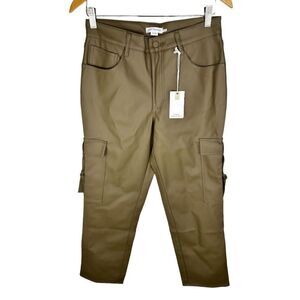 Good American Good '90s Trooper Pant Faux Leather,Fog/Brown, Size 4 GNTJN40